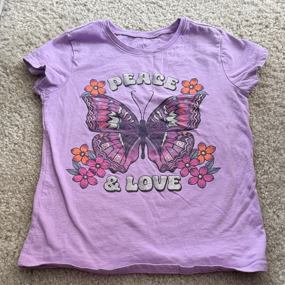 The Children's Place Lavender Peace & Love Butterfly Tee